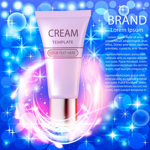 Illustration advertising cosmetics cream sparkling background — Stock Vector