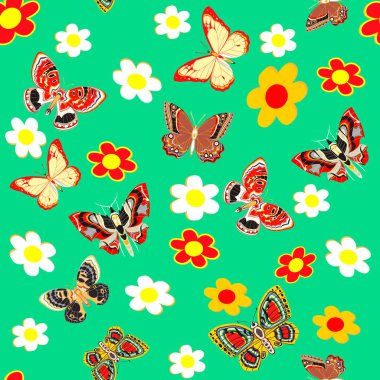 resimde yeşil sorunsuz arka kelebek ve çiçek