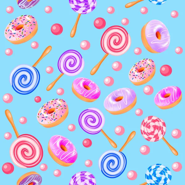 Illustration von nahtlosen süßen Frucht-Donuts-Bonbons — Stockvektor