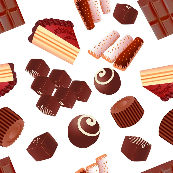 Illustration fond sans couture avec du chocolat, tranche de bonbons de — Image vectorielle