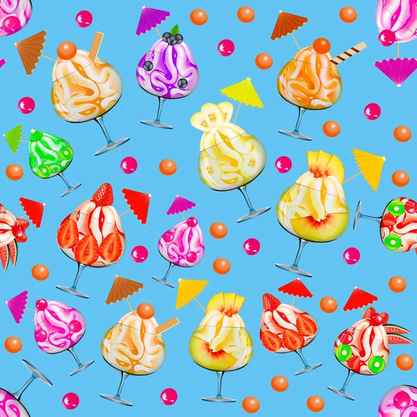插画背景无缝式水果和浆果的冰淇淋灌装机 — 图库矢量图片