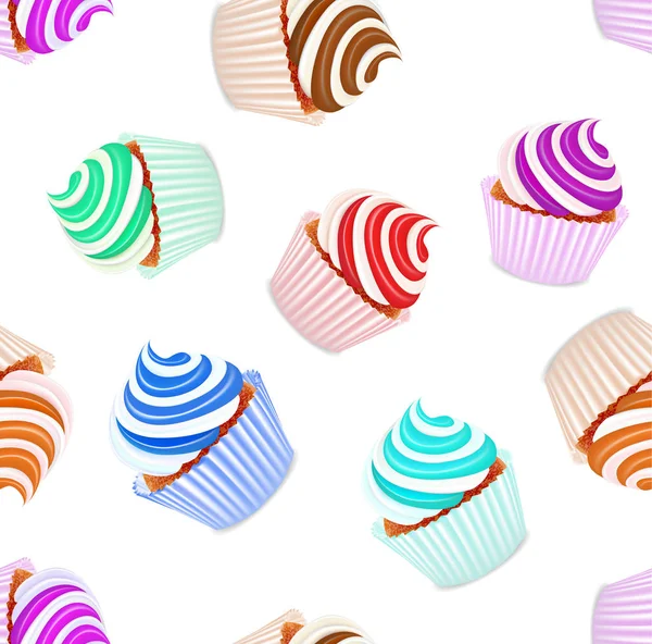 Illustration eines nahtlosen Hintergrund-Set von Cupcakes mit Früchten — Stockvektor