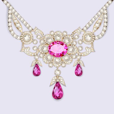 Değerli taşlı bir kadın kolyesinin resmi.