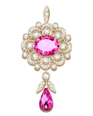 Resimde Broş kolye ile ve değerli taşlar. Telkari