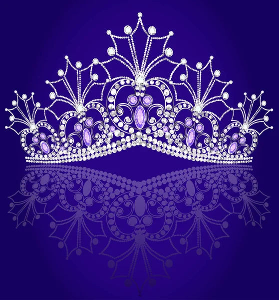 Illustrations crown diadem feminine with reflection on turn blue — Stock Vector