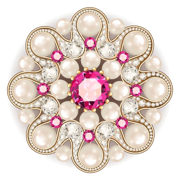 Mandala Broszka biżuteria, element projektu. Perła vintage ozdobnych — Wektor stockowy