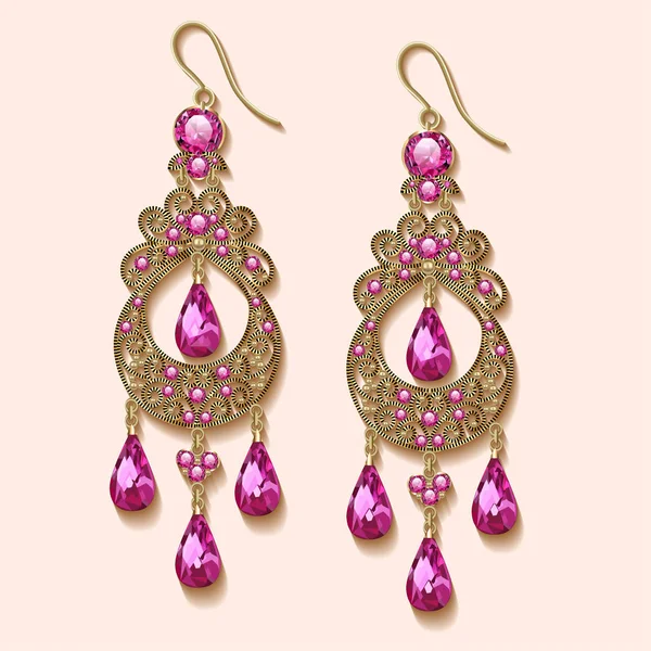 Vintage takı küpe ile pembe değerli ston çizimi