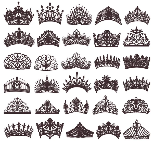 Illustration set of silhouettes of ancient crowns, tiaras, tiara Stock Vector