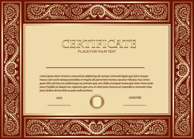Özel bir sertifika şablonu altın süsleme ile gösteren resim