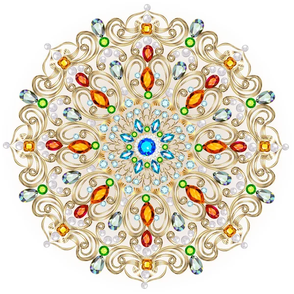 Spilla Mandala gioiello, elemento di design. Ornamento geometrico vintage — Vettoriale Stock