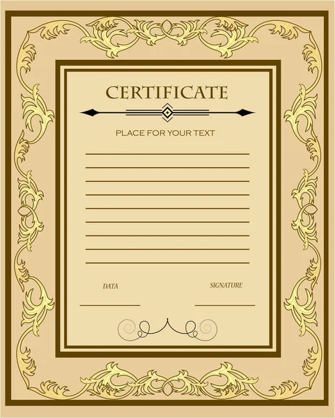 Ilustración de una plantilla de certificado personalizada con adorno de oro — Vector de stock