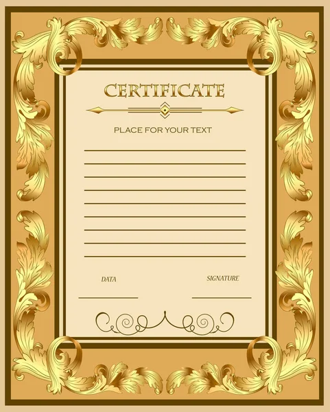 Özel bir sertifika şablonu altın süsleme ile gösteren resim — Stok Vektör
