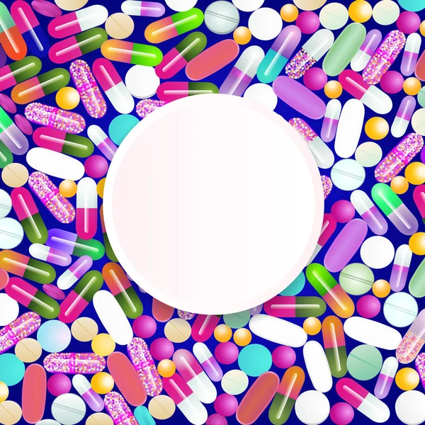 Πολλά φάρμακα και χάπια από το πολύχρωμο χάπι όλες τις ασθένειες — Διανυσματικό Αρχείο
