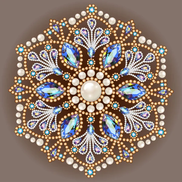 Joyas broche Mandala, elemento de diseño. Geométrica vintage ornam — Vector de stock