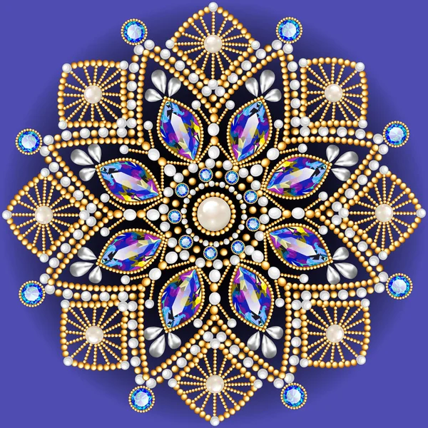 Schmuck aus Mandala-Brosche, Designelement. Geometrisches Vintage-Ornam — Stockvektor