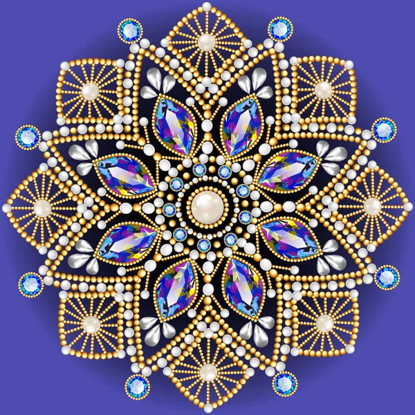 Joyas broche Mandala, elemento de diseño. Geométrica vintage ornam — Archivo Imágenes Vectoriales