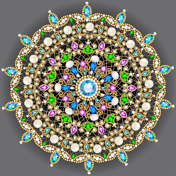 Joyas broche Mandala, elemento de diseño. Geométrica vintage ornam — Vector de stock
