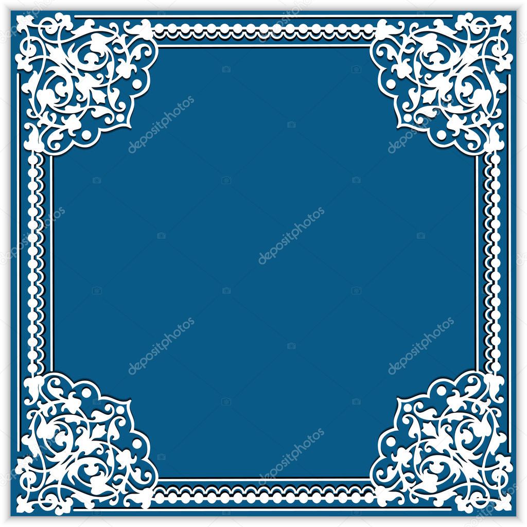 Illustration square cutout paper frame with lace corner ornament