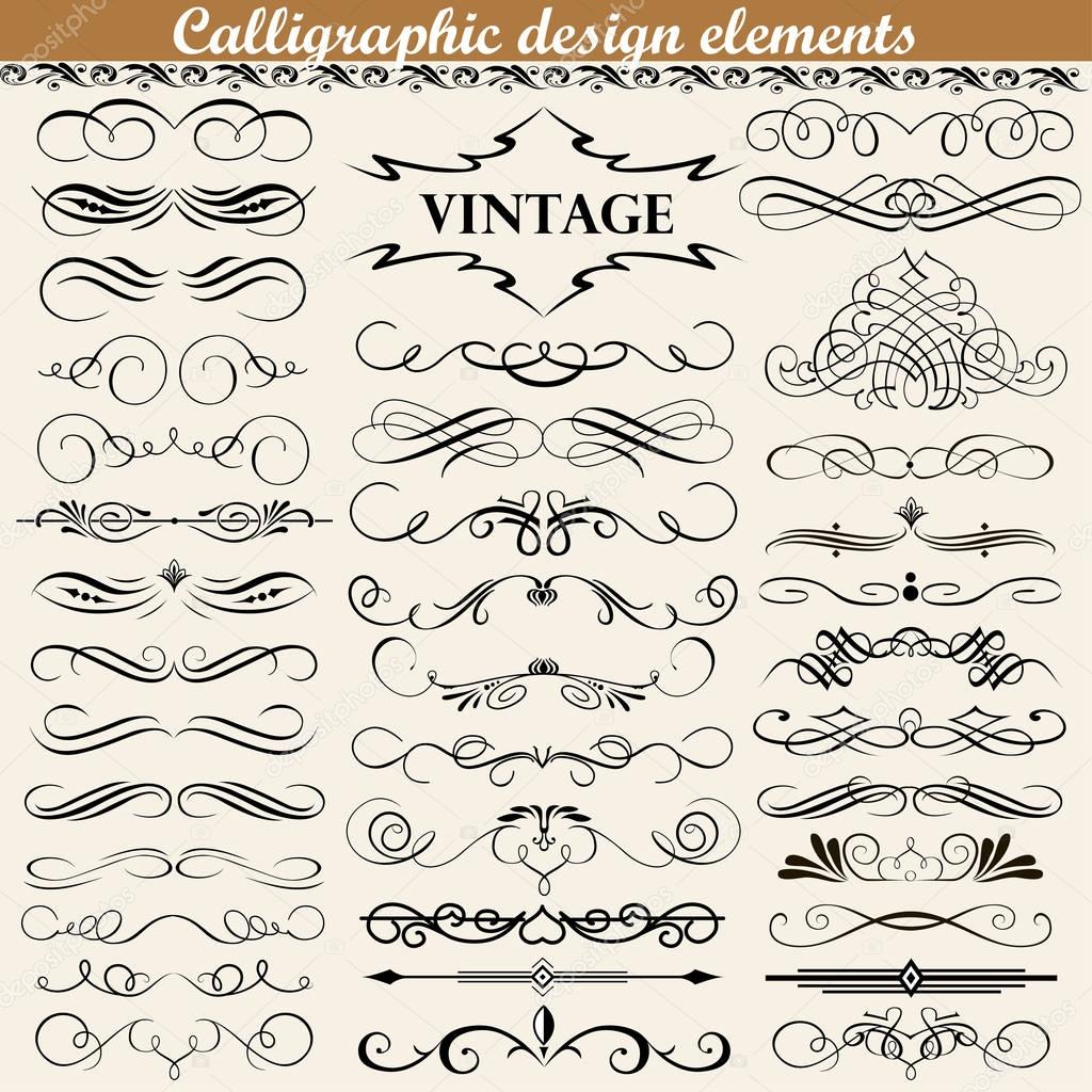 illustration set of vintage calligraphic design elements