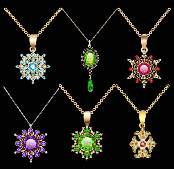 Illustration ensemble de bijoux pendentifs vintage ornement en être — Image vectorielle