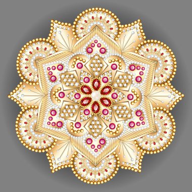 Mandala broş mücevherleri, tasarım elementi. Geometrik vintage ornam