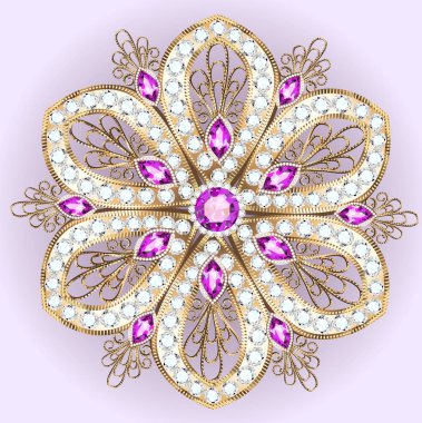 Resimde Broş kolye ile ve değerli taşlar. Telkari