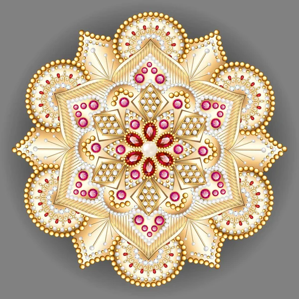 Mandala brosch smycken, designelement. Geometriskt årgångsnamn — Stock vektor