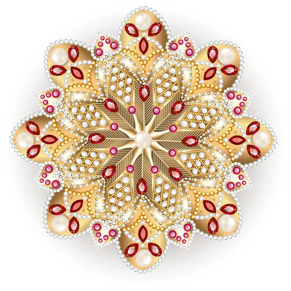 Spilla Mandala gioiello, elemento di design. Ornamento geometrico vintage — Vettoriale Stock