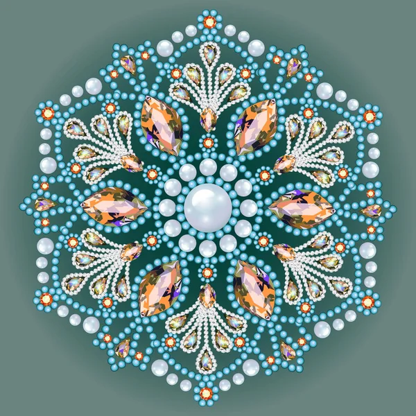 Spilla Mandala gioiello, elemento di design. Pat floreale etnico tribale — Vettoriale Stock