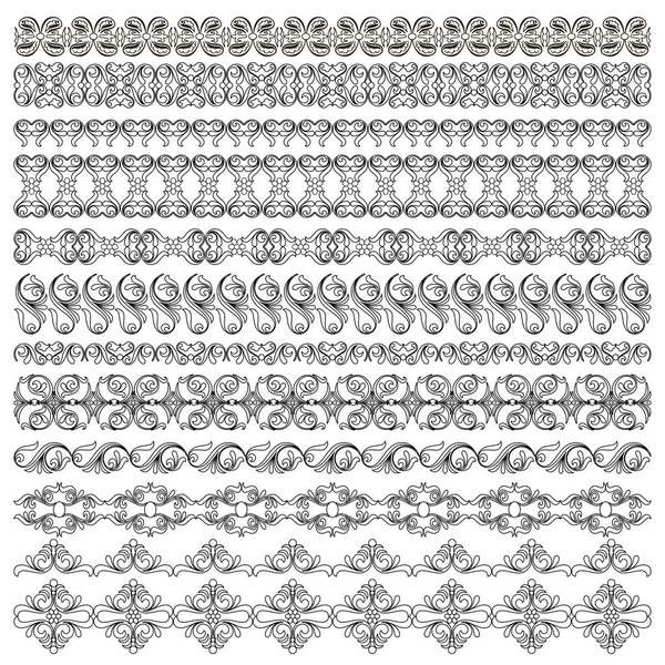 Ilustração conjunto de simétrico padrão preto fronteira planta isola — Vetor de Stock