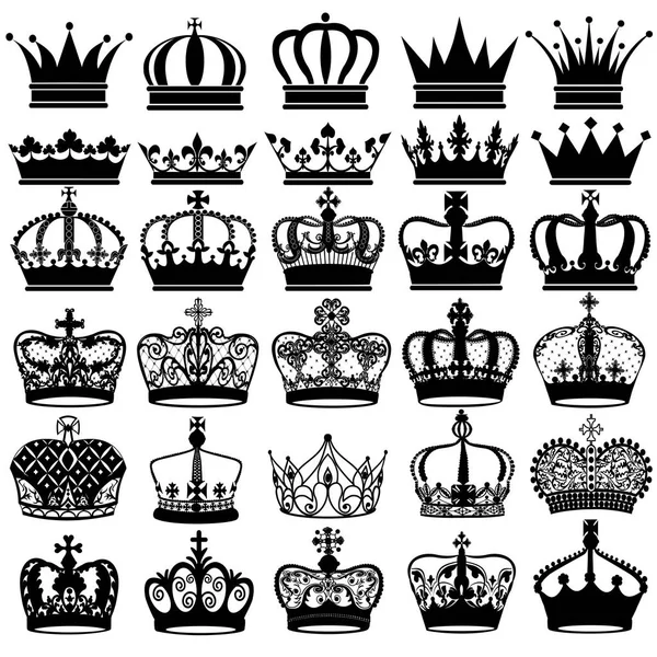 Illustration set of silhouettes of vintage crown — Stock Vector