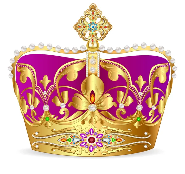Ілюстрація королівської золотої корони з коштовностями та орнаментом — стоковий вектор