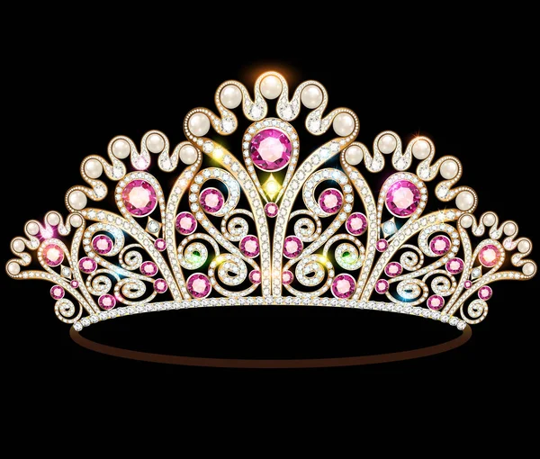 Illustration krona tiara kvinnor med glittrande ädelstenar — Stock vektor