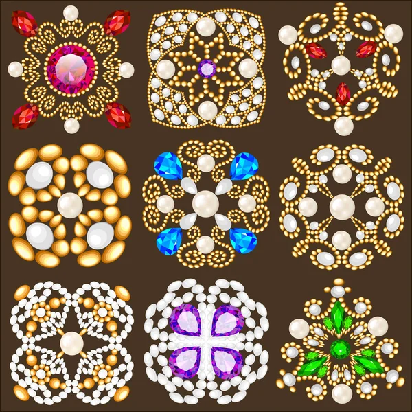 Ilustración conjunto de joyas vintage colgantes ornamento hecho de ser — Vector de stock