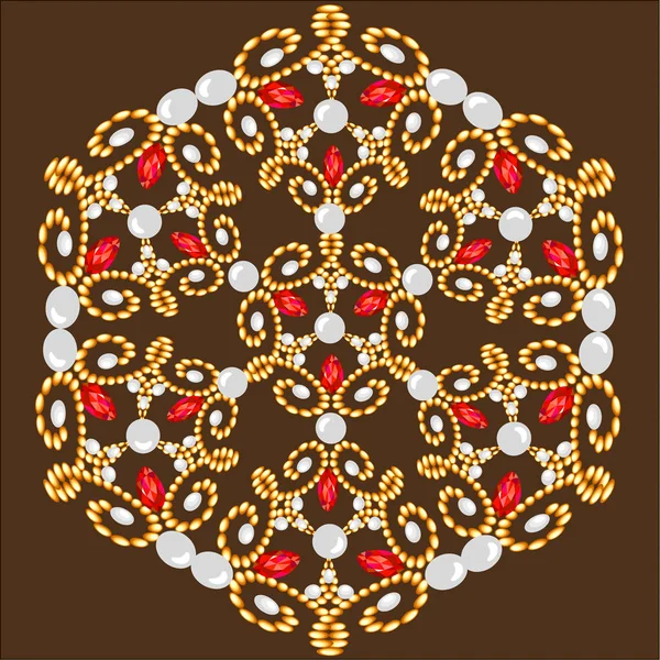 Broche Mandala bijoux, élément design. Fond décoratif vintage géométrique. — Image vectorielle