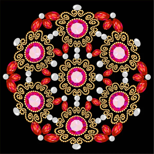 Broche Mandala bijoux, élément design. Fond décoratif vintage géométrique. — Image vectorielle