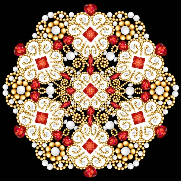 Mandala brooch jewelry, design element.  Geometric vintage ornamental background. — Stock Vector