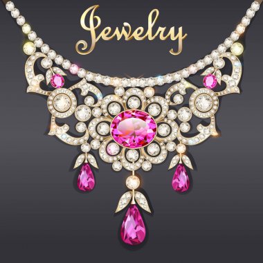 Değerli taşlı bir kadın kolyesinin resmi.