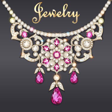 Değerli taşlı bir kadın kolyesinin resmi.