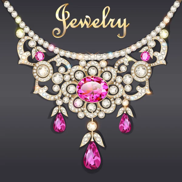 Değerli taşlı bir kadın kolyesinin resmi.