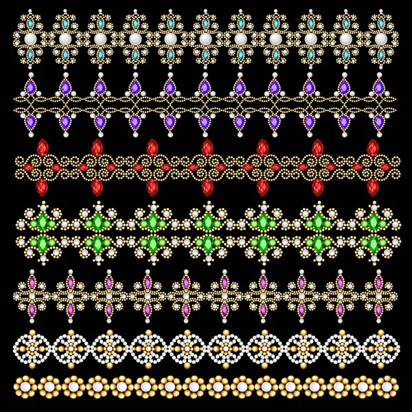 Illustration Set von dekorativen Grenzen von Perlen von Goldfarbe ein — Stockvektor