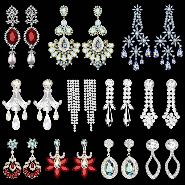 Illustration ensemble de boucles d'oreilles bijoux avec pierres précieuses — Image vectorielle