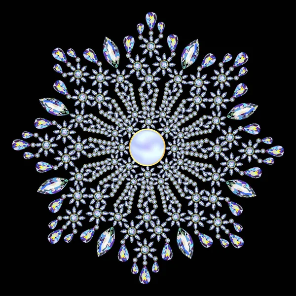 Joyas broche Mandala, elemento de diseño. Pat floral étnico tribal — Vector de stock