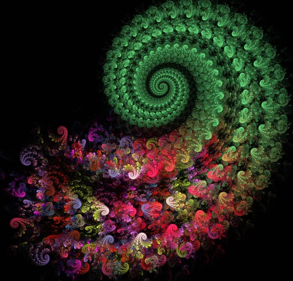 Ilustração fractal de uma espiral brilhante com padrões florais — Fotografia de Stock