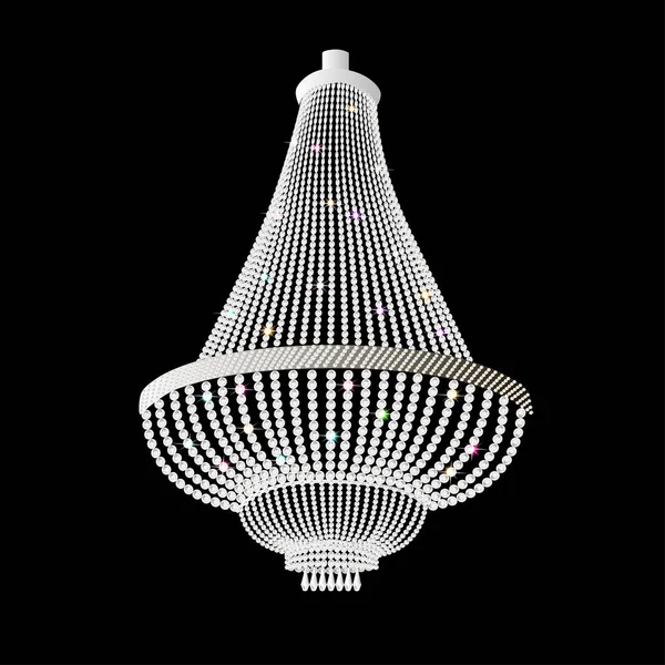 Ilustración de una lámpara de araña con colgantes de cristal en el negro — Vector de stock