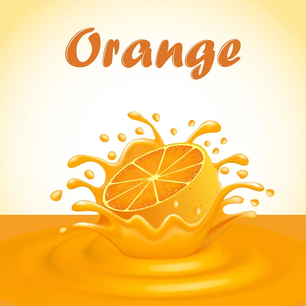 Ilustración de un chorrito de zumo de naranja de frutas — Vector de stock