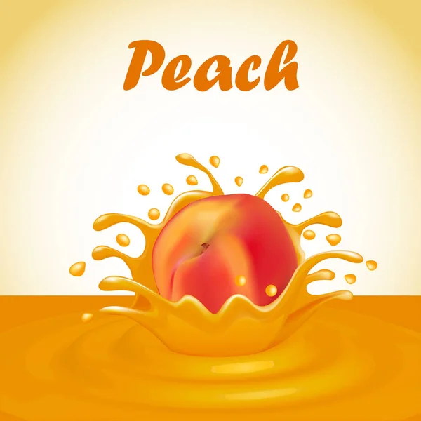 Illustration av en skvätt saft från en fallande persika och droppar — Stock vektor