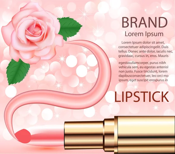 Illustration kosmetischen Hintergrund mit Lippenstift Rose und Abstrich fo — Stockvektor