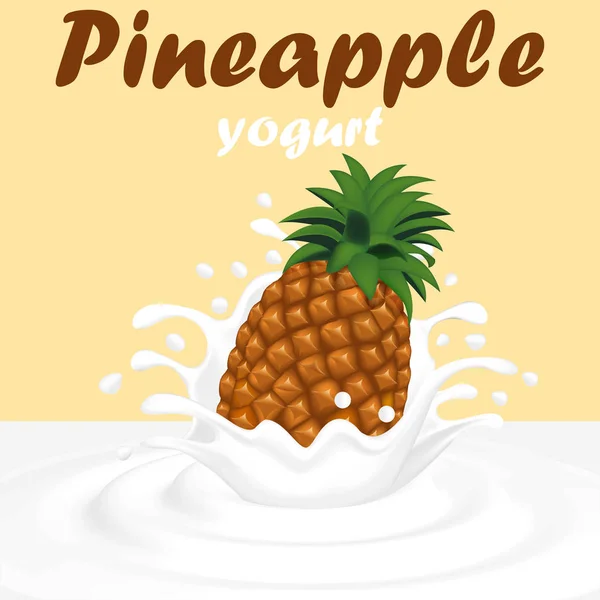 Illustration av ett stänk av ananas fruktyoghurt — Stock vektor