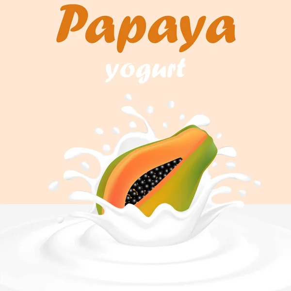 Illustration eines Spritzers Milch aus einer fallenden Papaya und einem Tropfen — Stockvektor